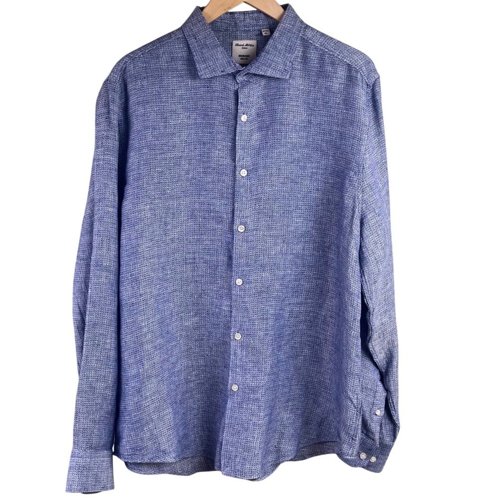 Baird McNutt Murano Blue Slim Fit Textured Linen Long Sleeve Dress Shirt Size XL